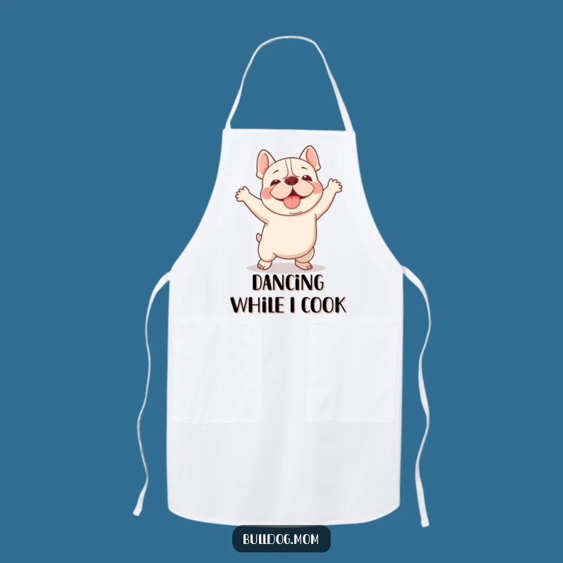 Funny Kawaii Bulldog Apron: Clumsy Happy Dance, Comedic Kitchen Fun