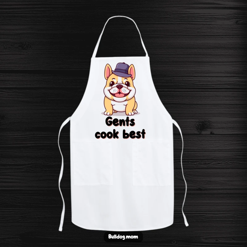Funny apron with a grinning bulldog tipping its hat, adding a touch of class and humor to cooking.