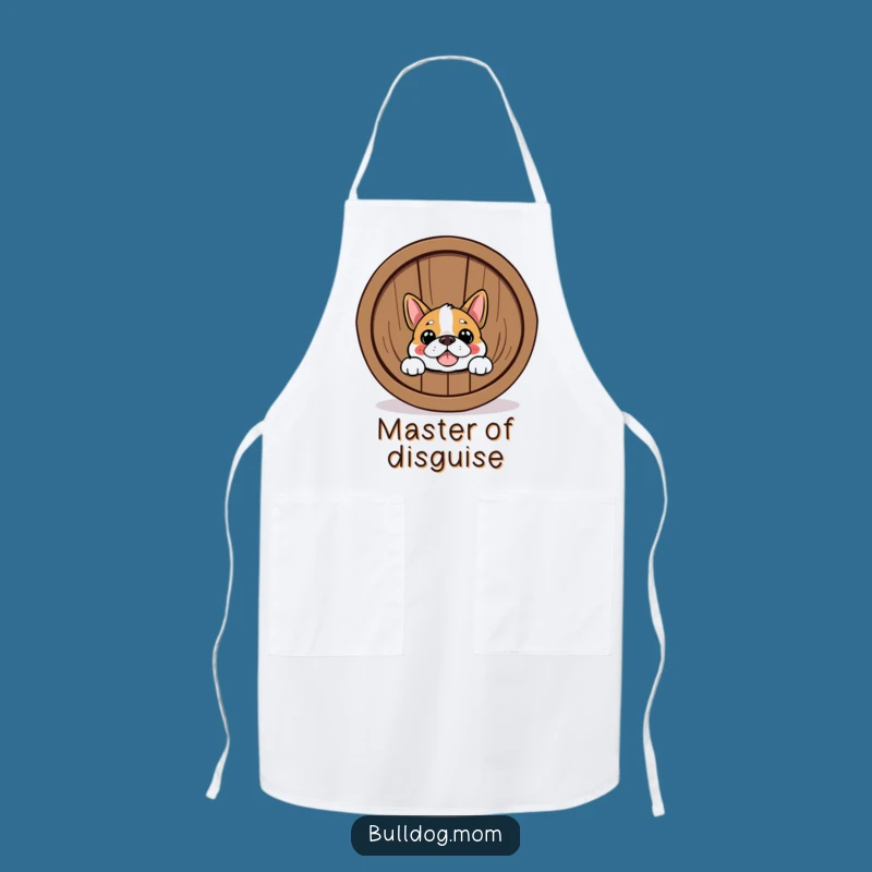 Funny Bulldog Barrel Peek Apron: Kitchen Fun for Cooking Humor