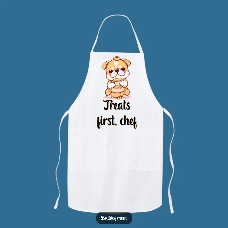 Funny Bulldog Treat Tower Apron - Chef Pup Balancing Snacks, Kitchen Gift!
