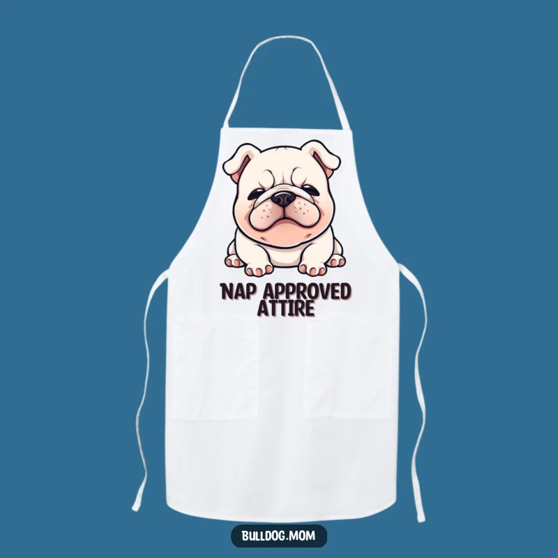 Funny Kawaii Bulldog Apron: Happy Flopped Down Sigh, Comedic Kitchen Helper