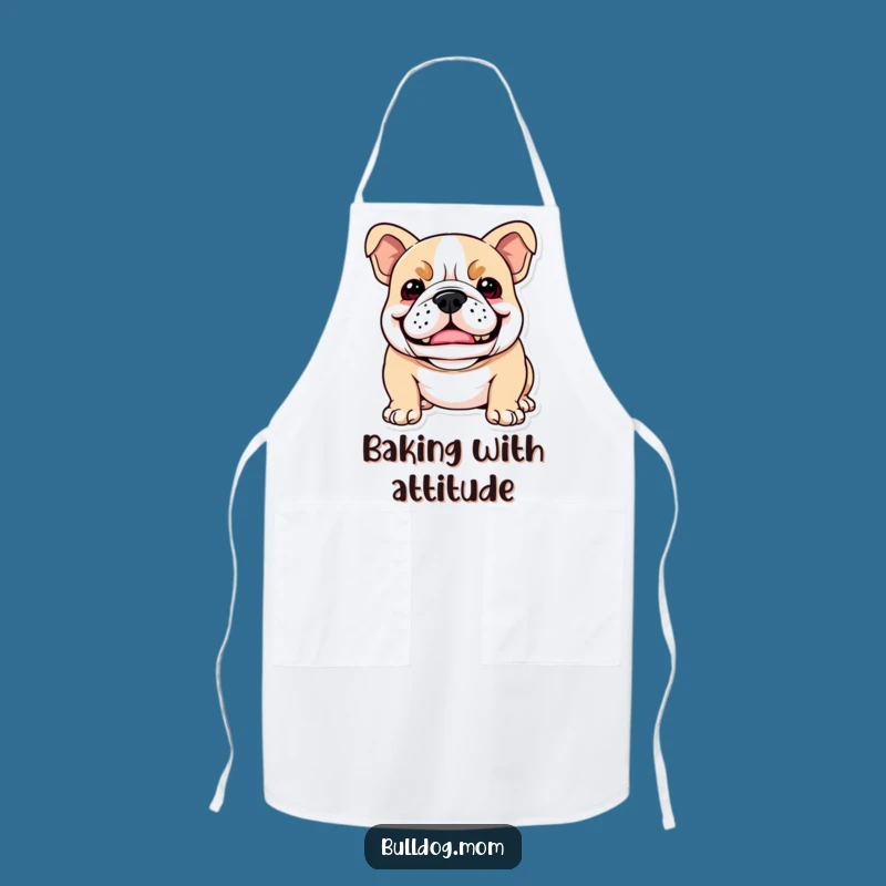 Funny Kawaii Bulldog Apron: Playful Snarl Smile, Comedic Kitchen Style