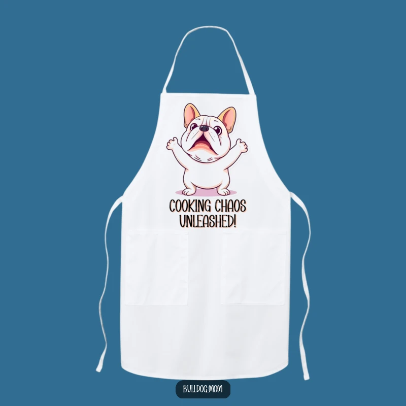 Funny Kawaii Bulldog Apron: Startled Chef Kitchen Wear Gift
