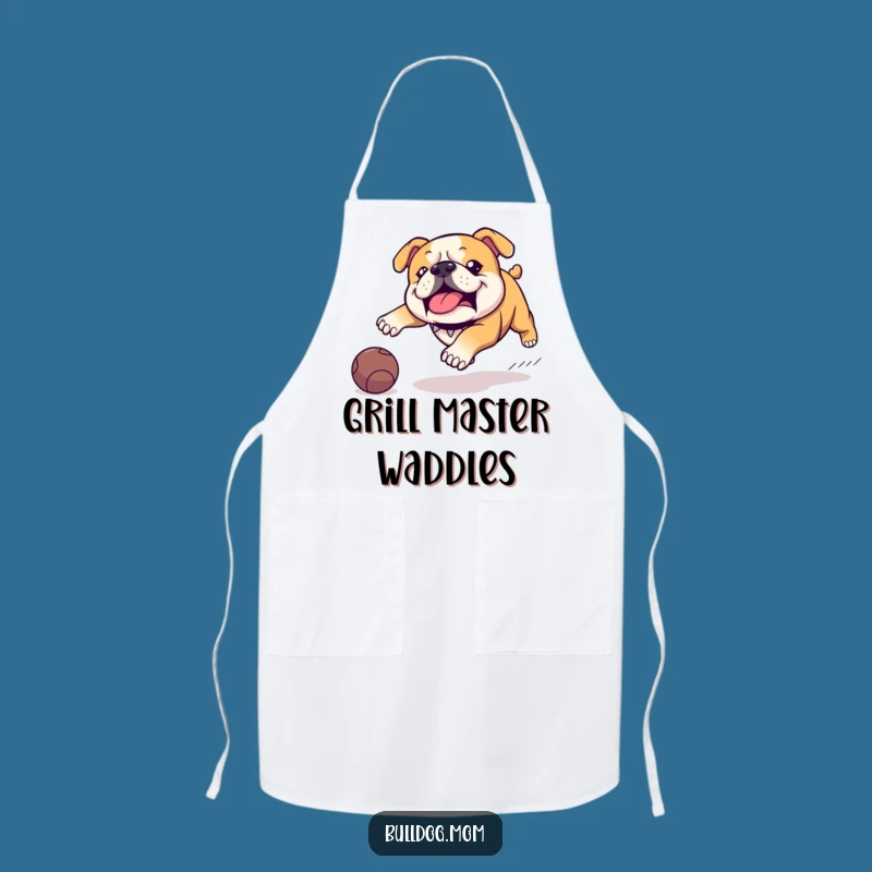 Funny Kawaii Bulldog Apron, Chef's Humorous Kitchen Ball Chase Companion
