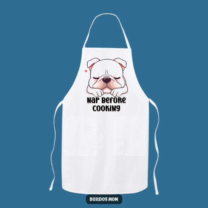 Funny Kawaii Bulldog Nap Apron: Sleepy Chef Dog, Kitchen Relaxation & Bulldog Gift