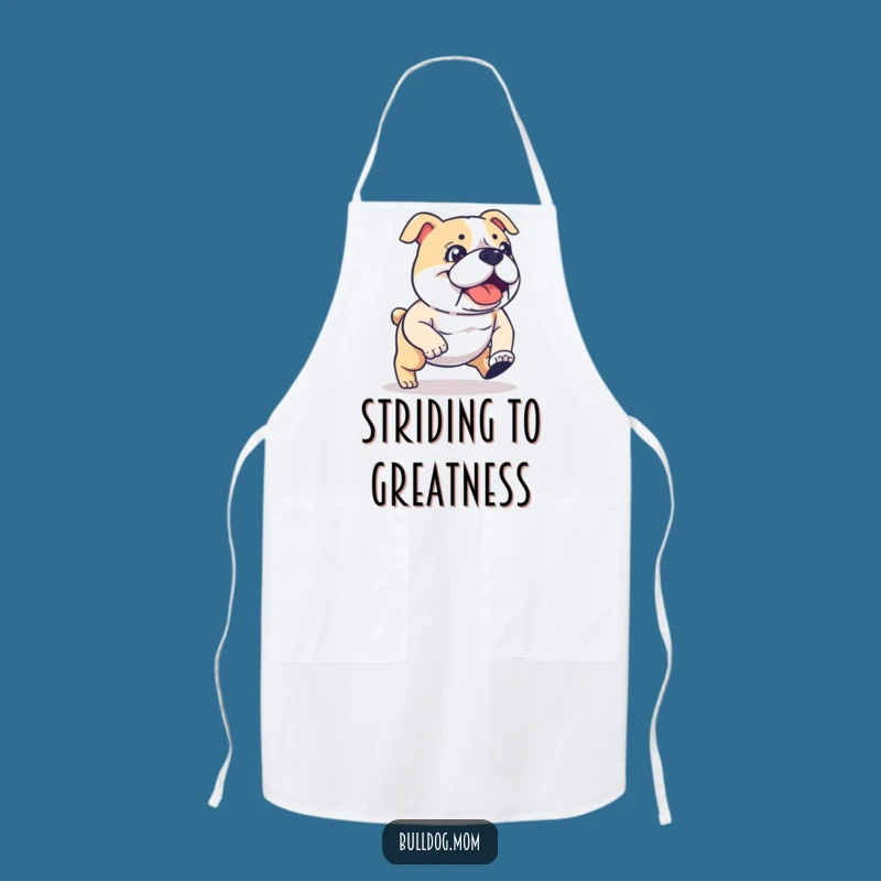 Funny Kawaii Bulldog Apron: Determined Stride for Kitchen Humor