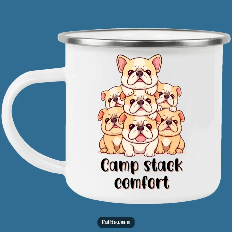 Funny Kawaii Bulldog Stack Campfire Mug: Cozy Outdoor Companion