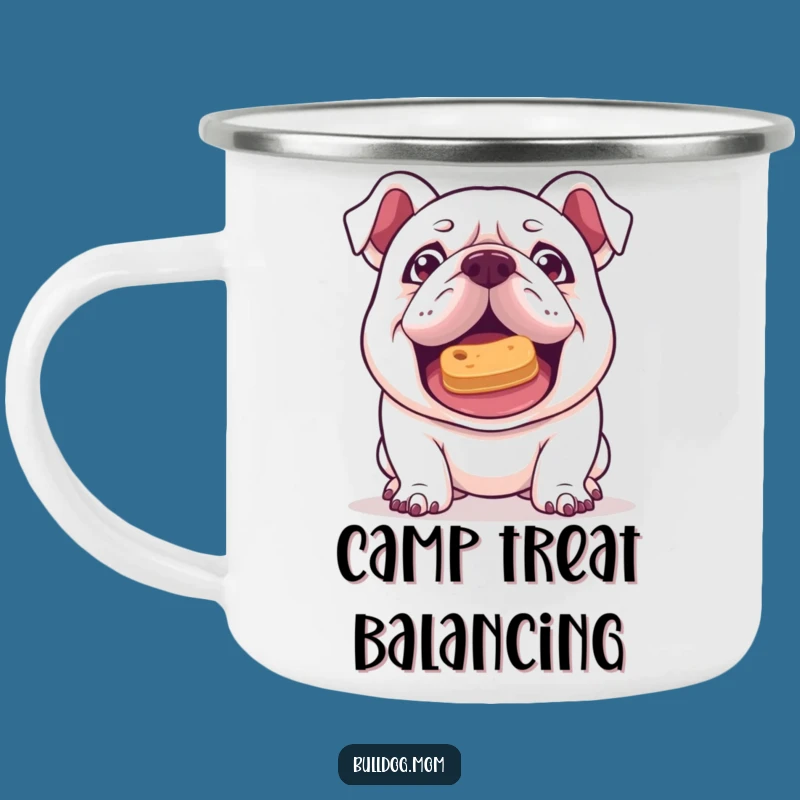 Funny Kawaii Bulldog Treat Balance Camping Mug - Mischievous Puppy Adventure