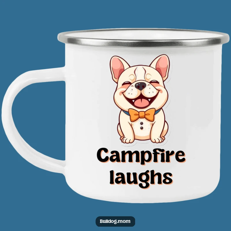 Campfire Chuckles: Funny Kawaii Bulldog Bow Tie Mug