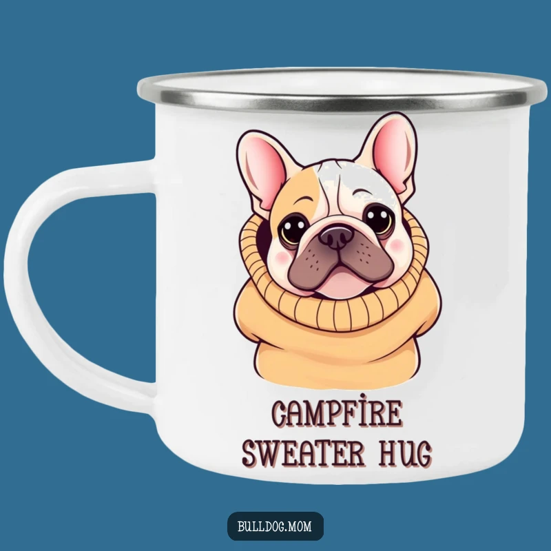 Funny Kawaii Bulldog Camping Mug: Sweater Peek Adventure