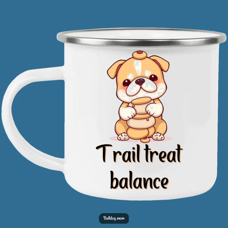 Funny Bulldog Treat Tower Camping Mug - Outdoor Pup Balancing Snacks, Adventure Gift!