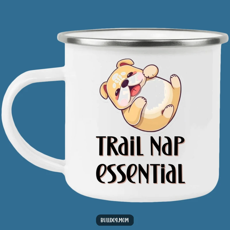 Funny Kawaii Bulldog Camping Mug - Playful Pup Outdoor Gift