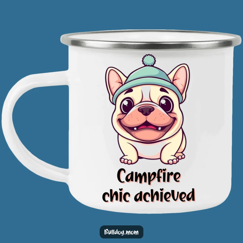 Funny Kawaii Bulldog Grin Camping Mug - Goofy Hat Pup Gift