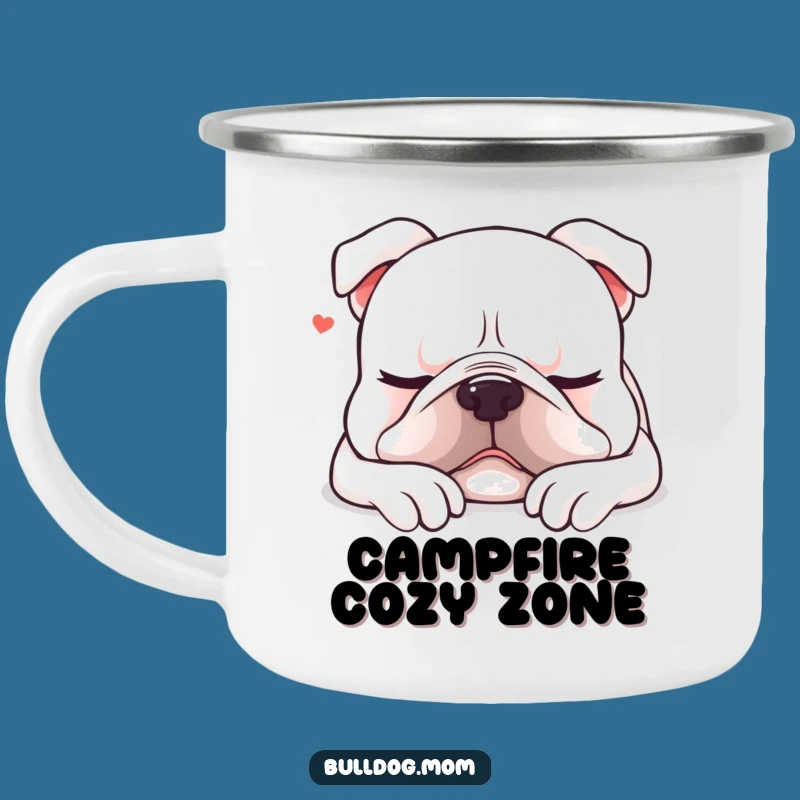 Funny Kawaii Bulldog Nap Camping Mug: Sleepy Dog Art, Outdoorsy Bulldog Gift
