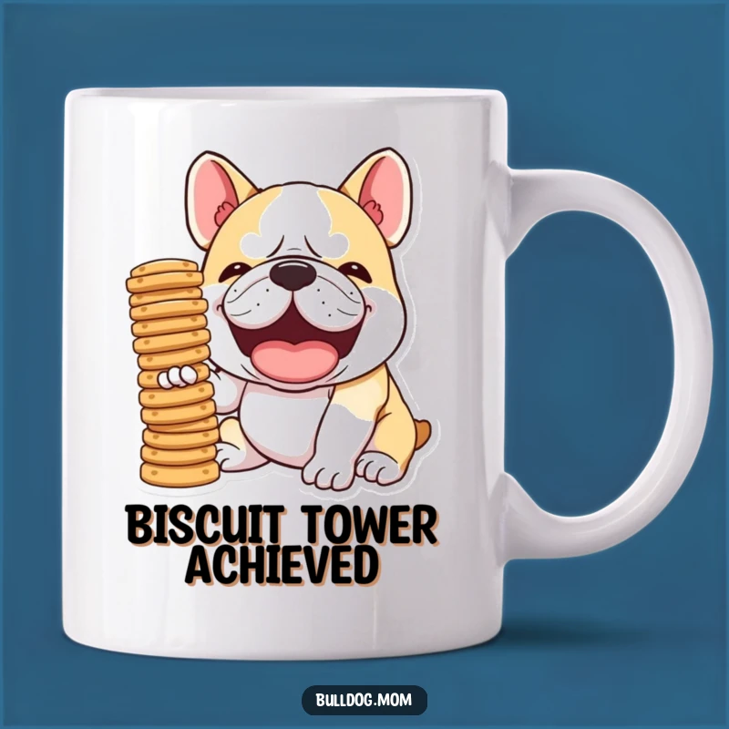 Funny Kawaii Bulldog Biscuit Balance Mug, Hilarious Snack Time Gift