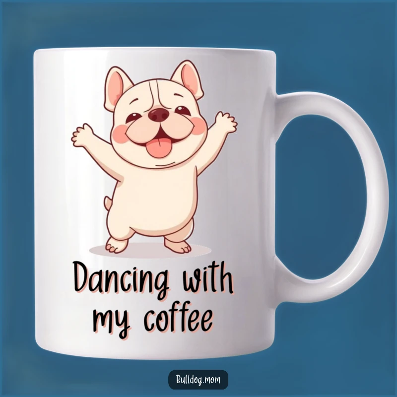 Funny Kawaii Bulldog Mug: Adorable Happy Dance, Perfect Comedic Gift