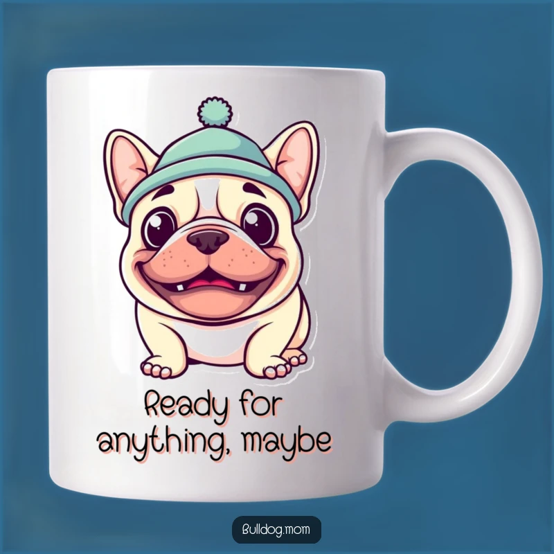 Funny Kawaii Bulldog Grin Mug - Goofy Hat Pup Gift