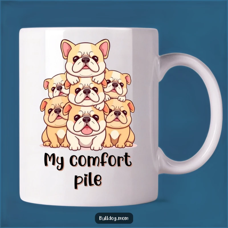 Funny Kawaii Bulldog Stack Mug: Piled High with Contentment Gift