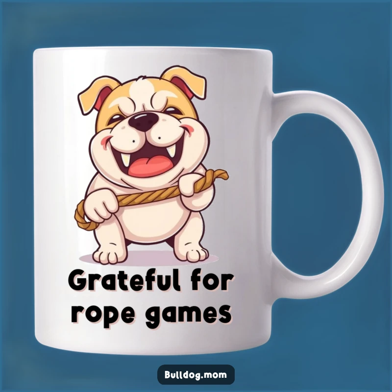 Funny Kawaii Bulldog Tug-of-War Mug - Happy Grunt Puppy Play Gift