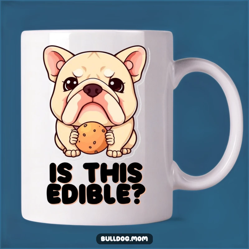 Funny Kawaii Bulldog Mug Gift: Confused Pup Pondering a Treat, Perfect for Dog Lovers