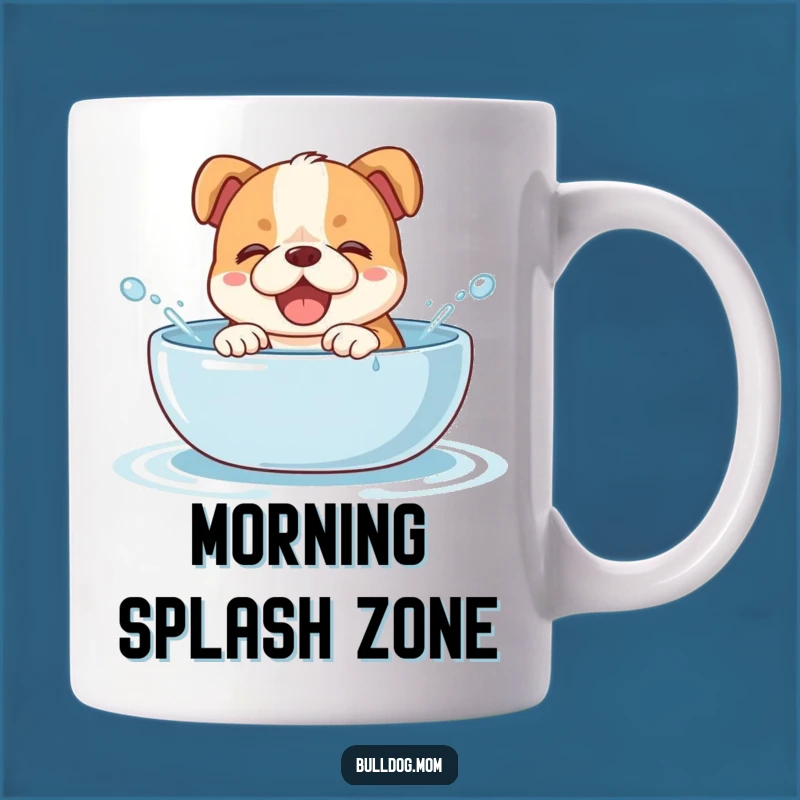 Funny Splashy Bulldog Cub Mug - Giggling Pup in Water, Perfect Fun Gift!