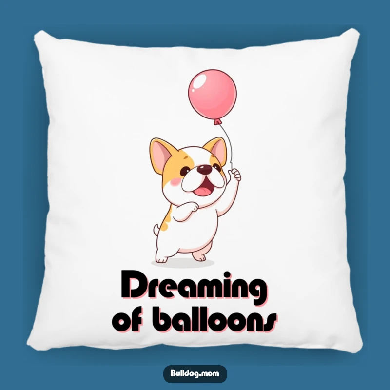 Funny Balloon Bulldog Pillow: Soft pillow with an excited pup chasing a balloon, a cozy and funny gift.