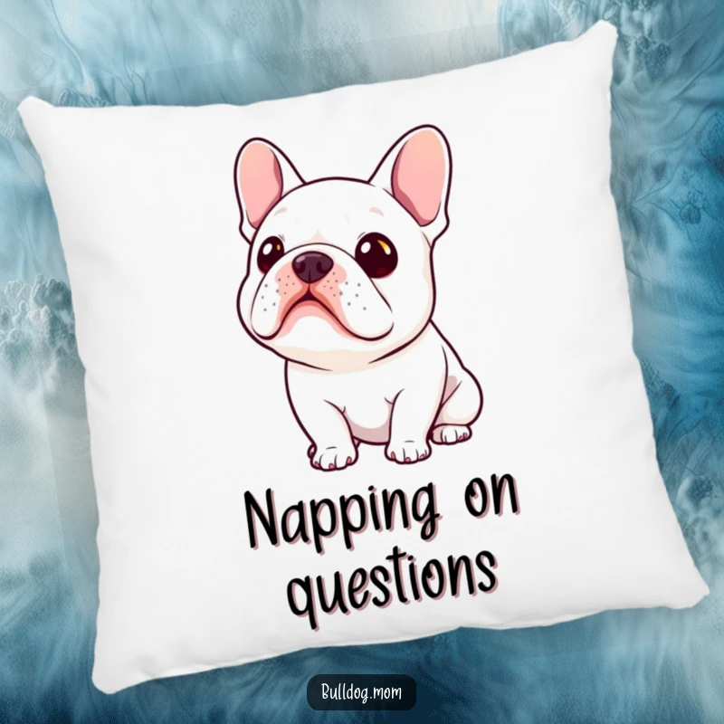 Funny Kawaii Bulldog Pillow showing a cute bulldog's head tilted in an adorable pose of curiosity.