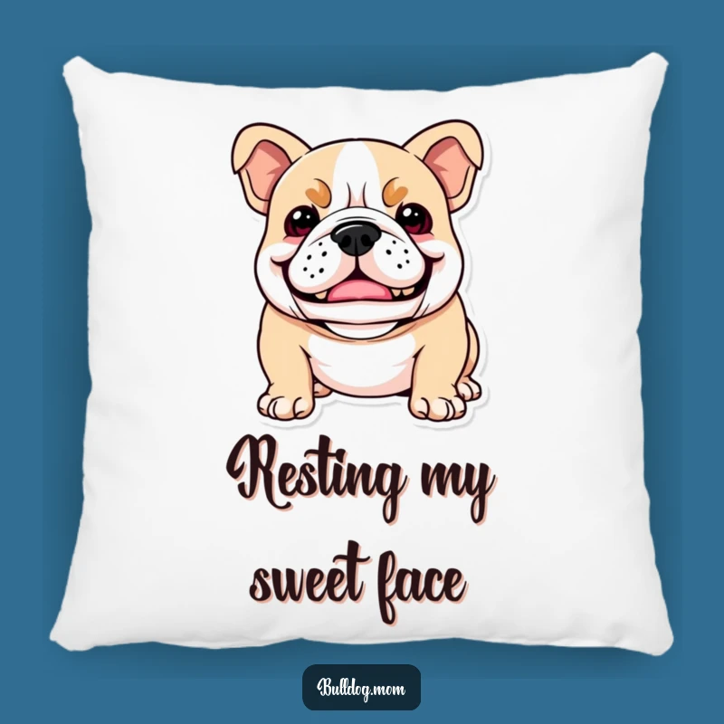Funny Kawaii Bulldog Pillow: Playful Snarl Smile Comfort, Comedic Decor