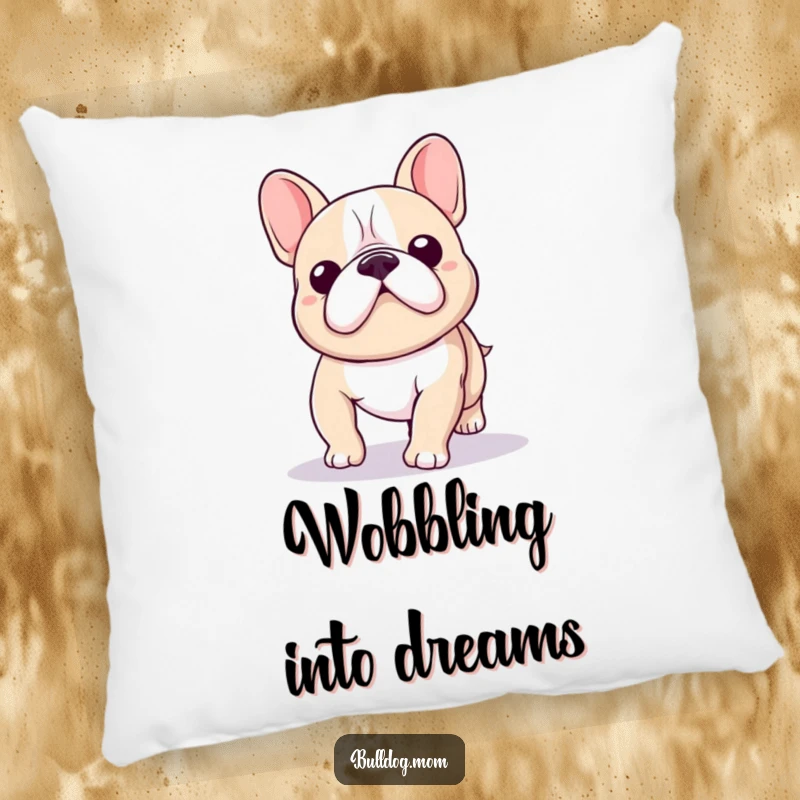 Funny Kawaii Bulldog Pillow showing a cute bulldog's endearing wobble while walking, perfect for decoration.