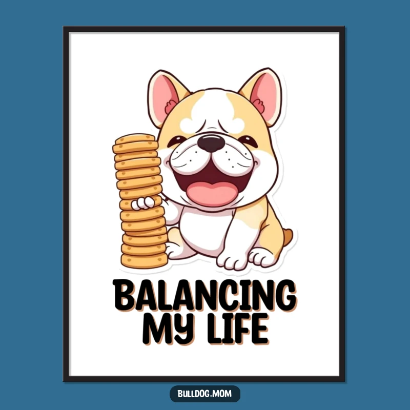 Funny Kawaii Bulldog Digital Art Print, Instant Humorous Decor Download