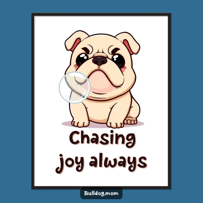 Funny Kawaii Bulldog Digital Art Print, Instant Humorous Wall Decor Download
