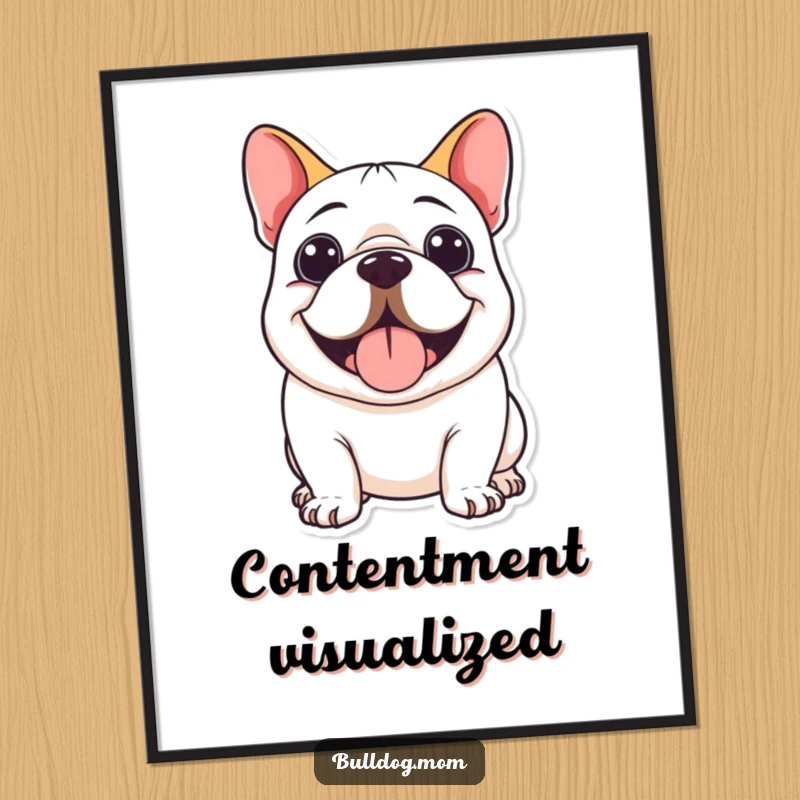 Funny Kawaii Bulldog Digital Art depicting a cute bulldog panting with joy and a wide, beaming smile.