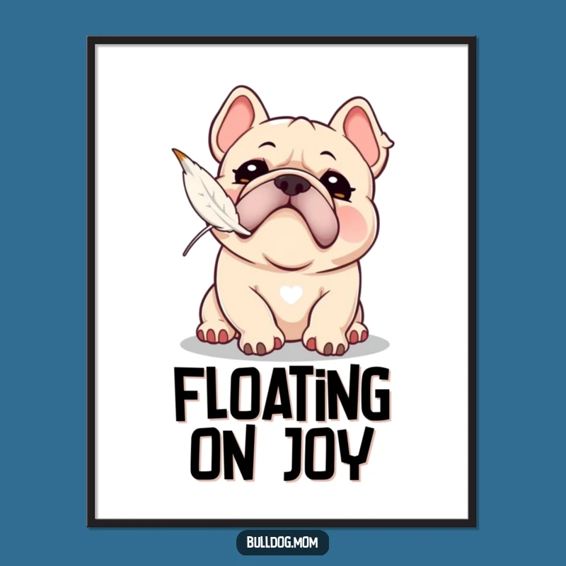 Funny Kawaii Bulldog Snorting Feather Chase Digital Art - Playful Puppy Print
