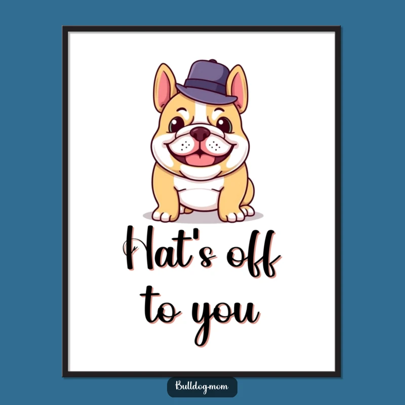Funny Bulldog Digital Art: Grinning Hat Tip Print Gift