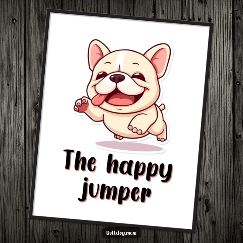 Funny Kawaii Bulldog Digital Art Print: A cute bulldog mid-clumsy leap, capturing joyful energy for instant decor.