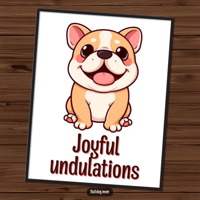 Funny Kawaii Bulldog Digital Art Print: High-resolution download of a cute dog doing a happy full-body wiggle, perfect funny wall art.