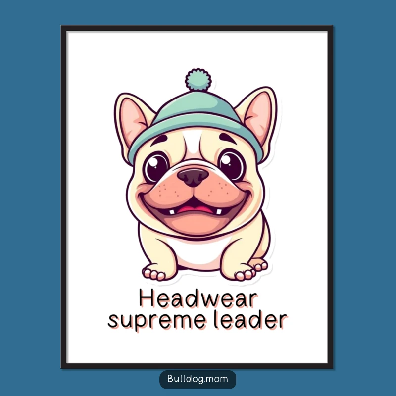 Funny Kawaii Bulldog Grin Digital Print - Goofy Hat Pup Art Gift