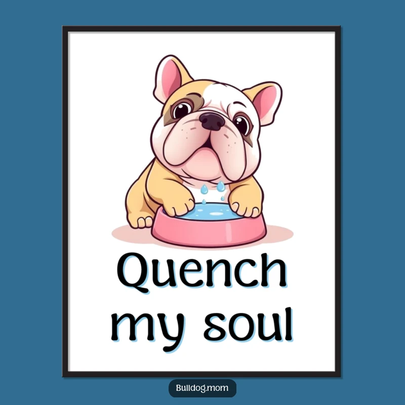 Funny Kawaii Bulldog Hydration Digital Art: Instant Joyful Decor