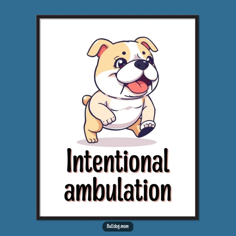 Funny Kawaii Bulldog Digital Art: Determined Stride for Instant Humor