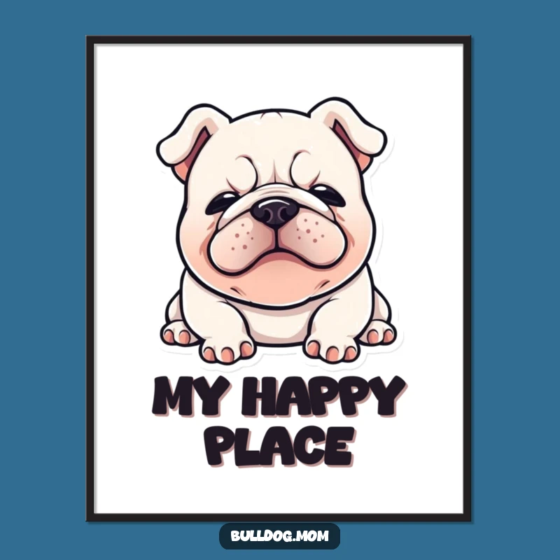 Funny Kawaii Bulldog Digital Art Print: Flopped Down Sigh Bliss, Comedic Decor