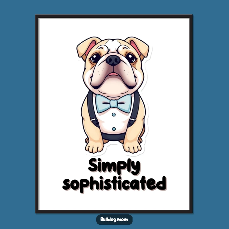 Funny Bulldog Digital Art: Dapper Bow Tie Suspenders Print Gift