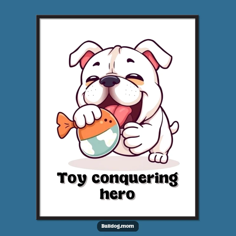 Funny Kawaii Bulldog Digital Art: Enthusiastic Toy Wrestling Decor