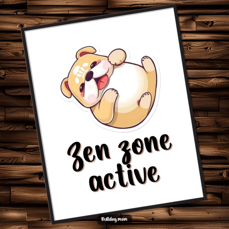 Funny Kawaii Bulldog Digital Art Print of a joyful dog rolling, perfect for printable wall decor and humorous home accents.