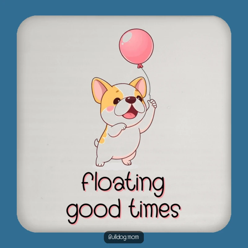 Funny Balloon Bulldog Coasters: Set of cute coasters with an excited pup chasing a balloon, a perfect funny gift.