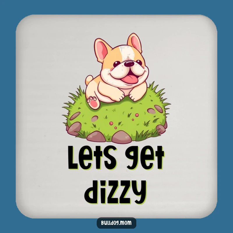 Funny Kawaii Bulldog Coasters: Set of cute coasters with a pup hilariously rolling down a hill, protects surfaces, a funny gift.