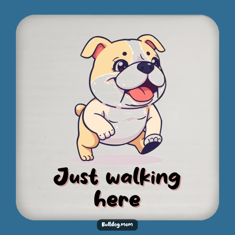 Funny Kawaii Bulldog Drink Coaster: Determined Stride for Table Humor