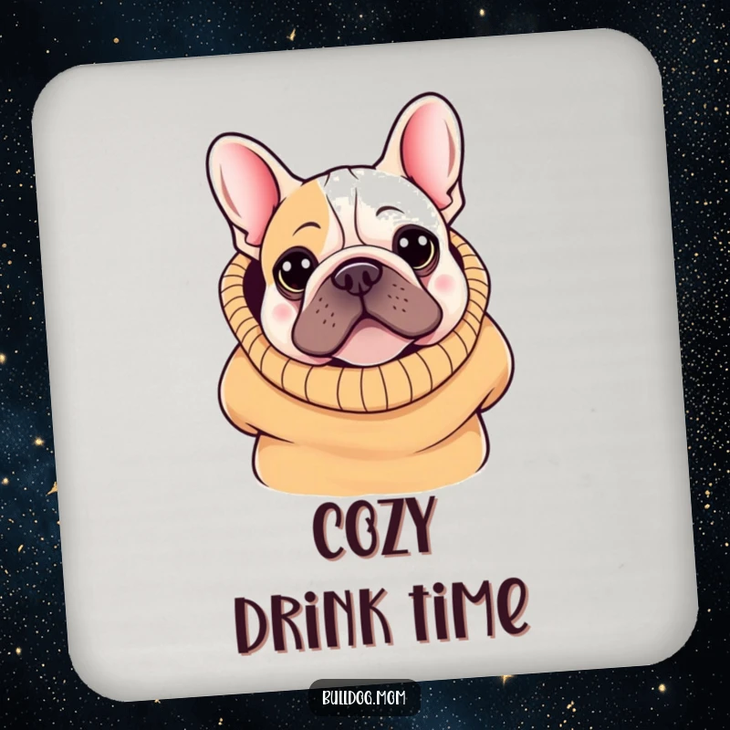 Funny Kawaii Bulldog Drink Coaster: A cute bulldog peeking from an oversized sweater, providing humorous protection for tabletops.