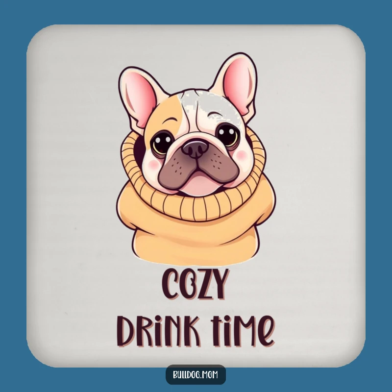 Funny Kawaii Bulldog Drink Coaster: Sweater Peek Protection