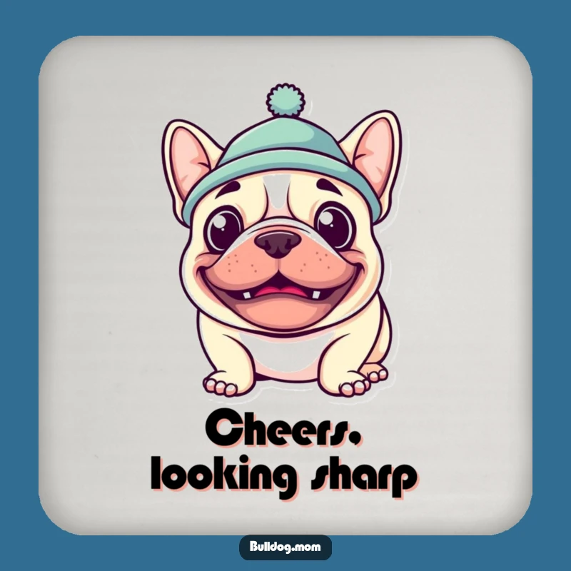 Funny Kawaii Bulldog Grin Coaster Set - Goofy Hat Pup Gift