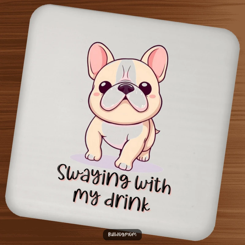 Funny Kawaii Bulldog Coaster depicting a cute bulldog with a charming wobble, adding a playful touch to tables.